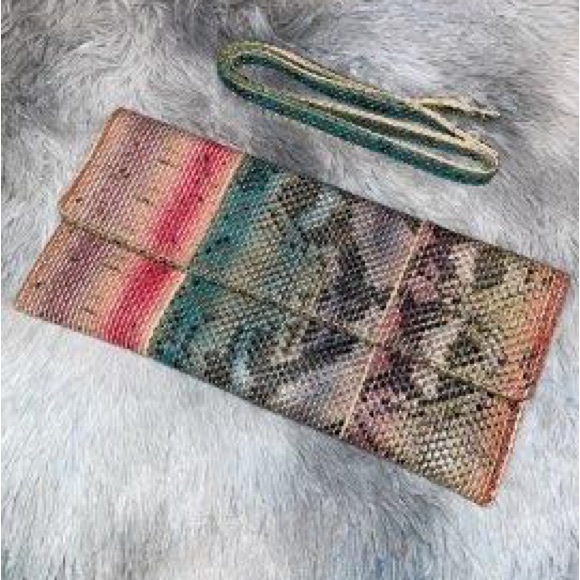 Expressions NYC Handbags - Woven Reptile Print Multicolored Clutch w/ Removable Strap